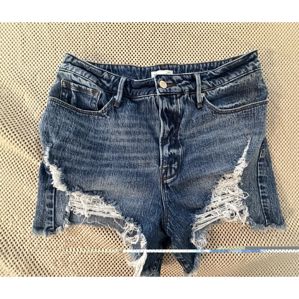 Good American Denim Jean Shorts Sz 10/30 High Rise Fray Hem Cut Off Button Fly